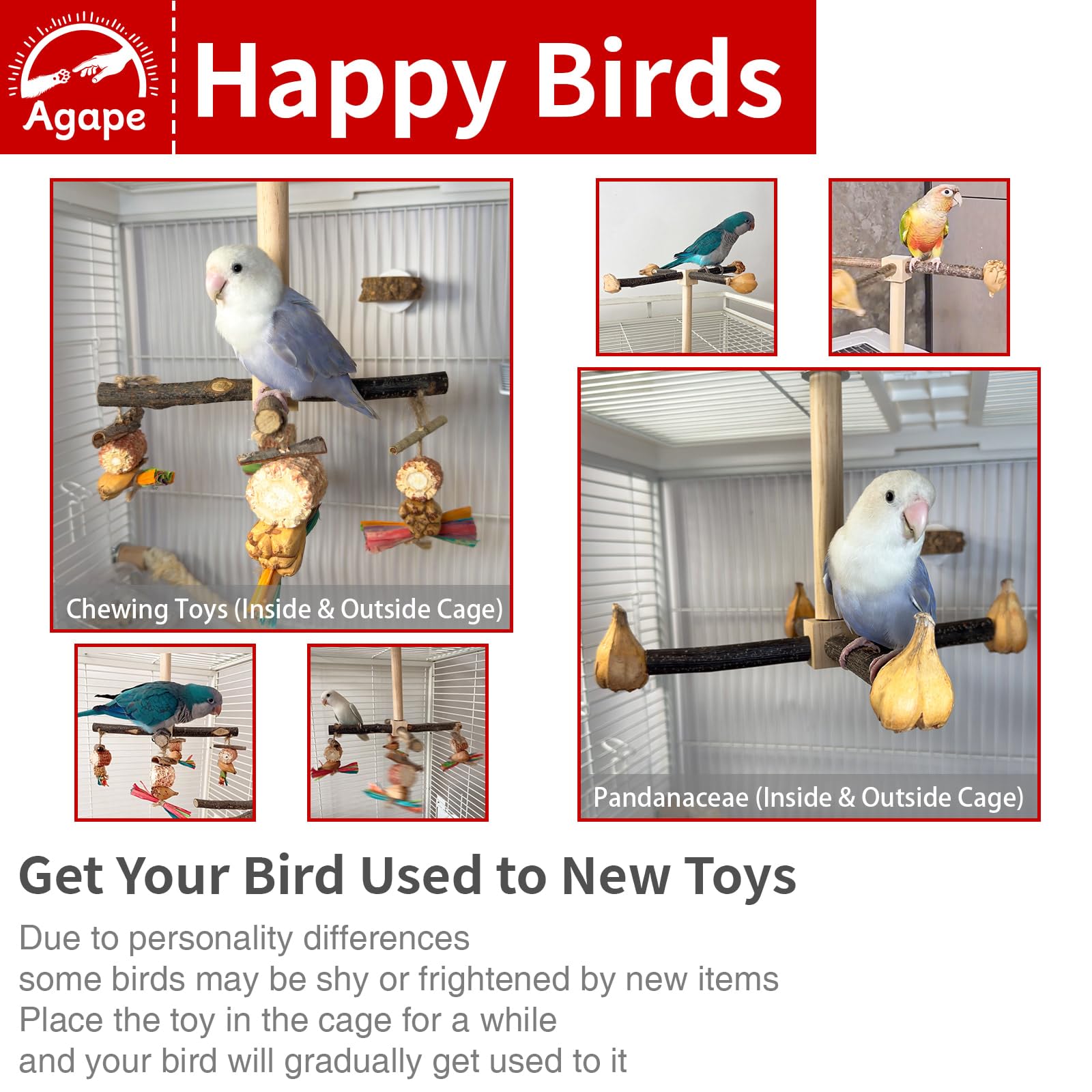 Agape Rotating Parrot Perch Toy With Chew Toy, Natural Wooden Perch Stand For Small & Medium Birds, Bird Cage Accessory With Exe